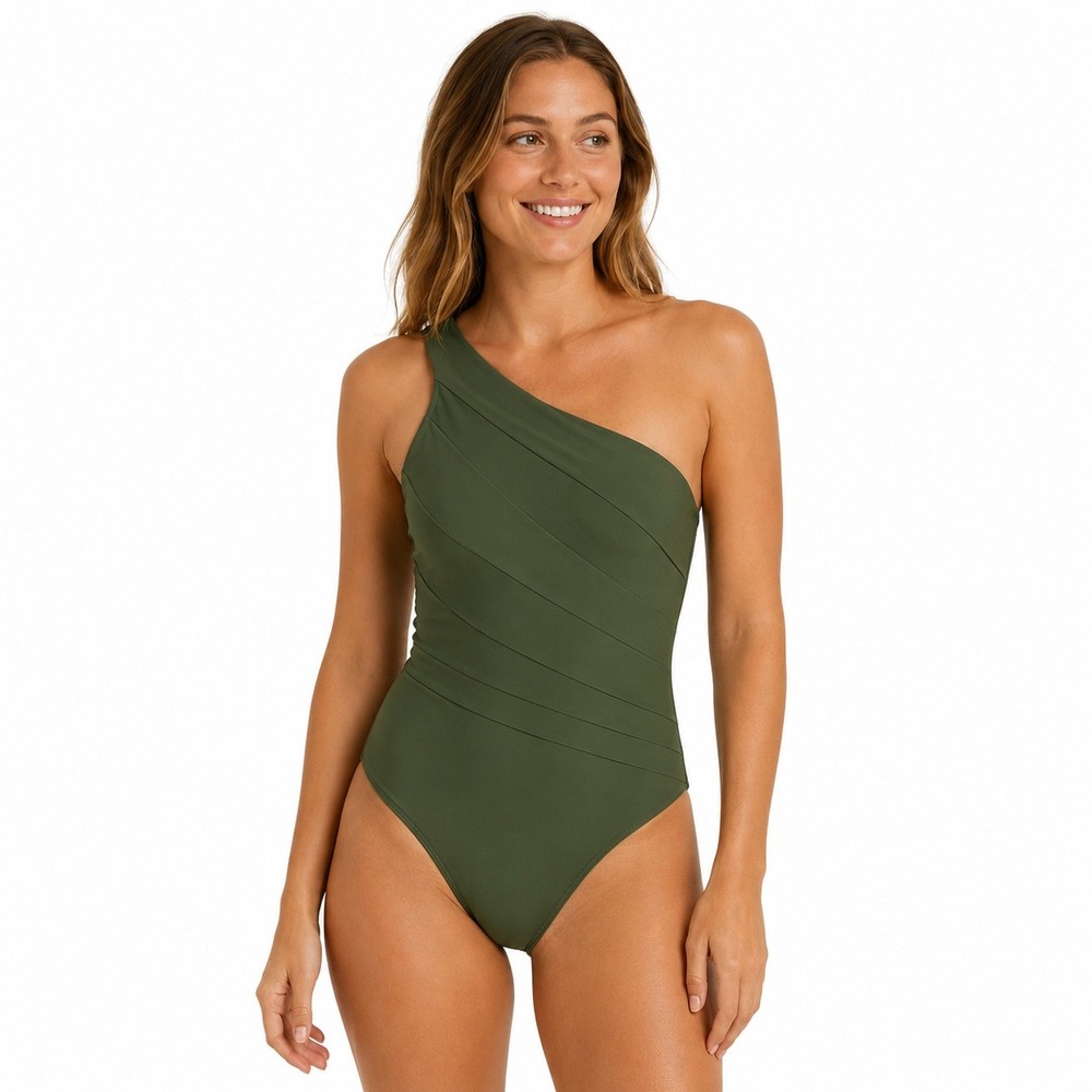 Summersalt Sidestroke Swimsuit Size 14 Olive Green One Shoulder